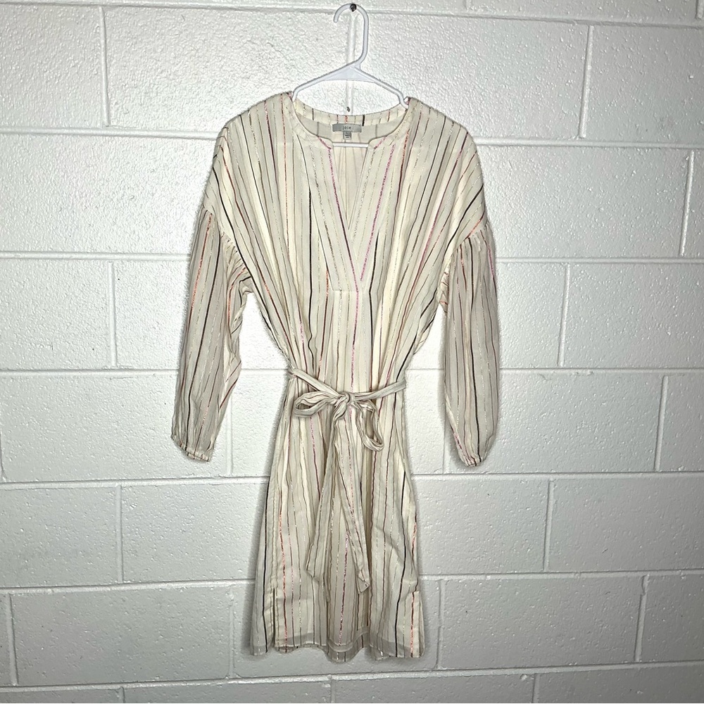 < Joie “Semra” Metallic Striped Belted Cotton Dress > - Picture 2 of 6